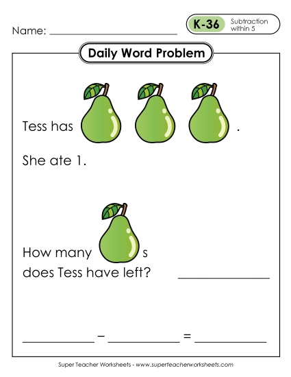 Daily Word Problems K-36 through K-40 Worksheet