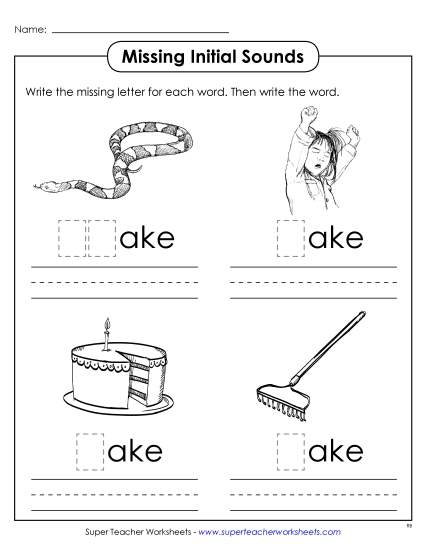 Missing Initial Sounds (-ake) Word Families Worksheet