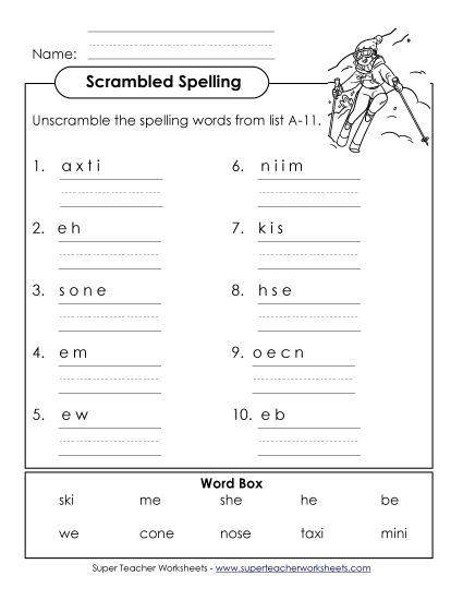 Unscramble the Words (A-11) Spelling A Worksheet