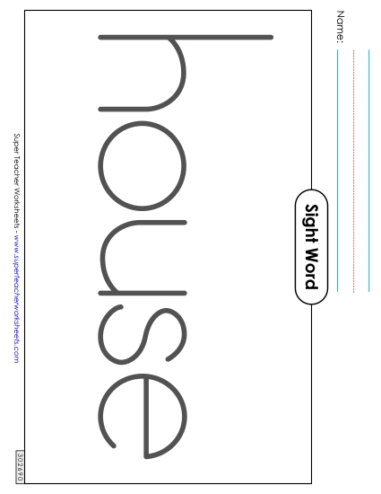 Big Trace: House Sight Words Individual Worksheet