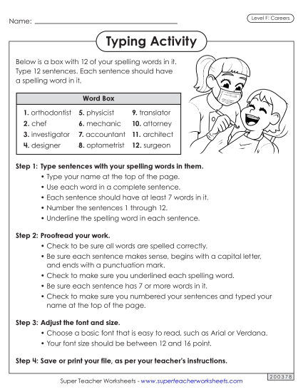 Typing Sentences (Careers) Spelling F Worksheet