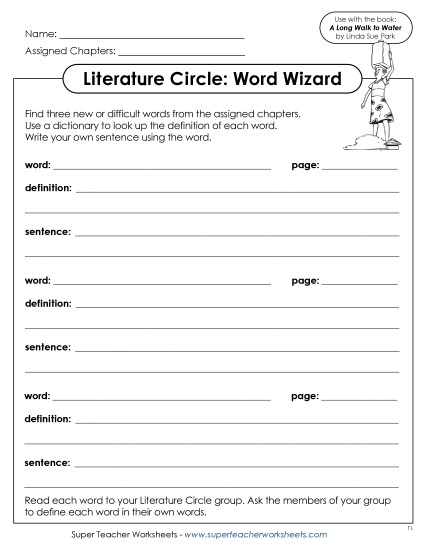 New Literature Circle: Word Wizard Worksheet