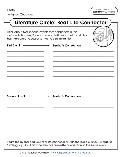 New Literature Circle: Real-Life Connector Worksheet