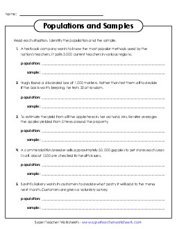 Identifying Populations & Samples Statistics Worksheet