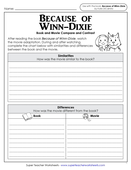 New Because of Winn-Dixie<br>Movie-Book Compare & Contrast Worksheet