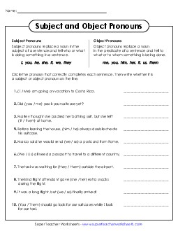 New Circle Subject & Object Pronouns Worksheet