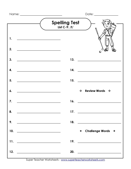 Spelling Test (C-9) Spelling C Worksheet