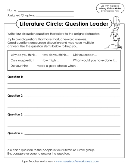 New Literature Circle: Question Leader Worksheet