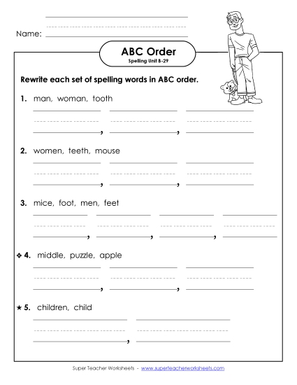 ABC Order - Word Sets (B-29) Spelling B Worksheet