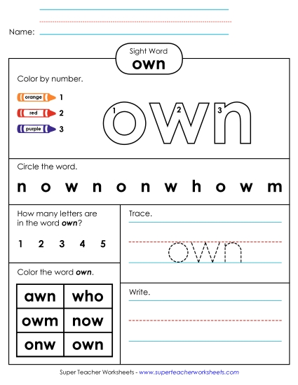 Worksheet 4: Own Sight Words Individual Worksheet
