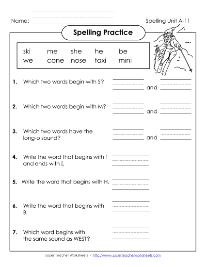 Spelling Practice (A-11)  Spelling A Worksheet