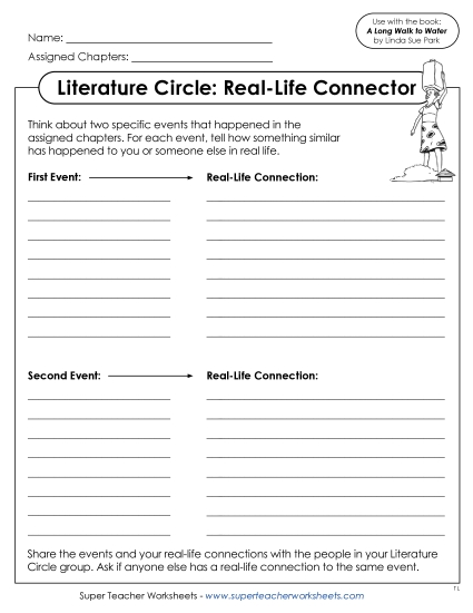 New Literature Circle: Real-Life Connector Worksheet