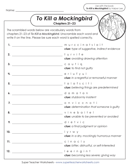 New Vocabulary Scramble (Chapters 21–23) Worksheet New Vocabulary Scramble (Chapters 21–23) Worksheet