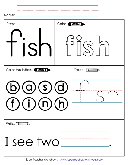 Worksheet 1: Fish Free Sight Words Individual Worksheet