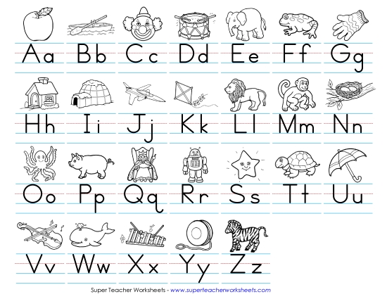 Alphabet Chart (Black & White) Worksheet