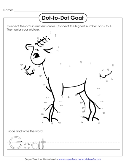 New Count to 50 & Write: Goat Worksheet