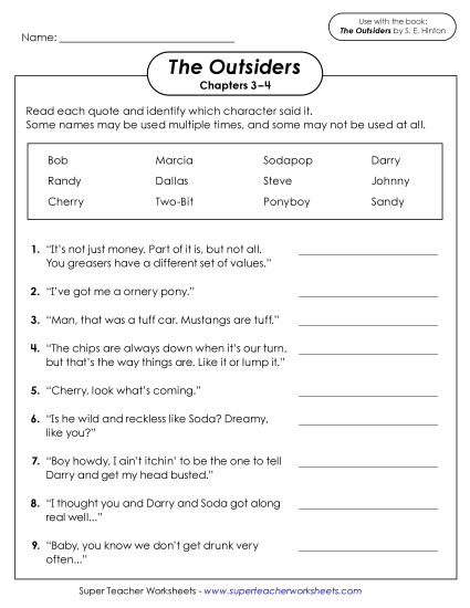 New Who Said It? Chapters 3–4 Worksheet New Who Said It? Chapters 3–4 Worksheet