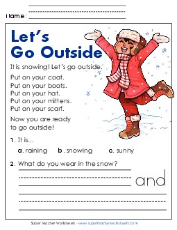 Let\'s Go Outside Reading Comprehension Reading Comp Kindergarten Worksheet