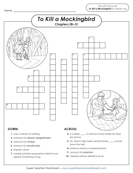 New Vocabulary Crossword for Chapters 28–31 Worksheet