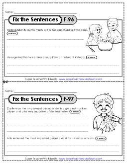 New Fix the Sentences F-96 through F-100 Worksheet