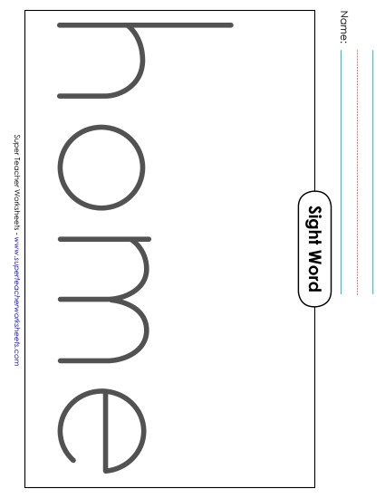 Big Trace: Home Sight Words Individual Worksheet