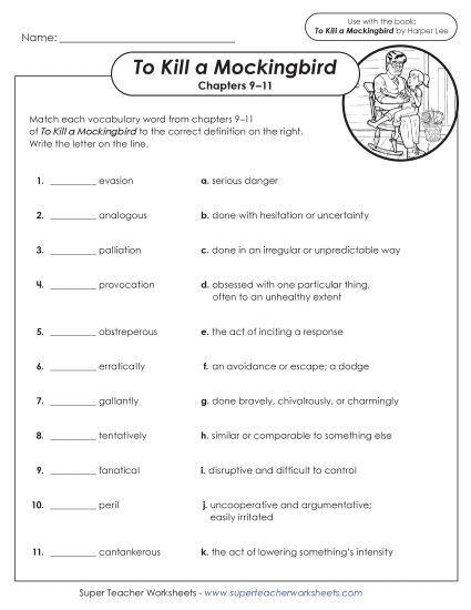 New Vocabulary Activity: Chapters 9–11<br>Matching Worksheet New Vocabulary Activity: Chapters 9–11<br>Matching Worksheet