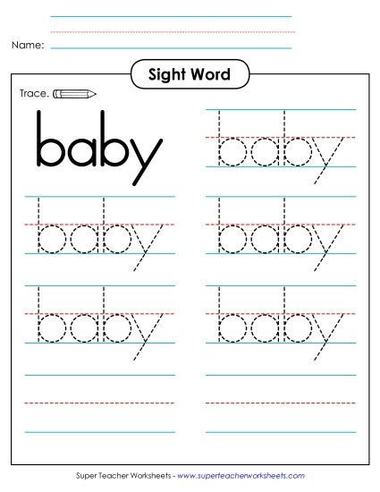 Trace the Word: Baby Sight Words Individual Worksheet