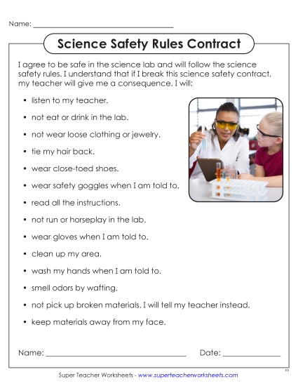 New Lab Safety Rules Contract Worksheet