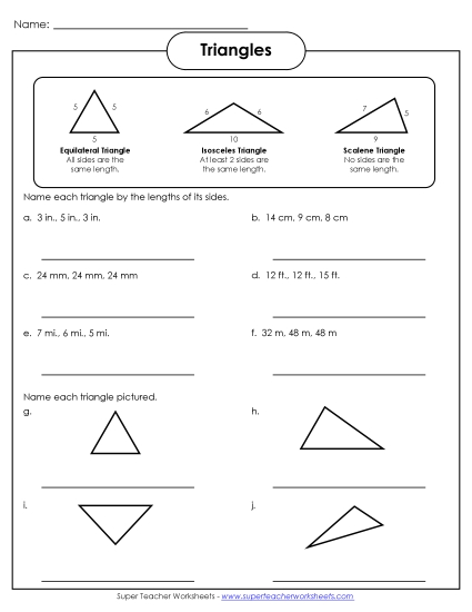 Equilateral, Isosceles, Scalene Free Geometry Worksheet