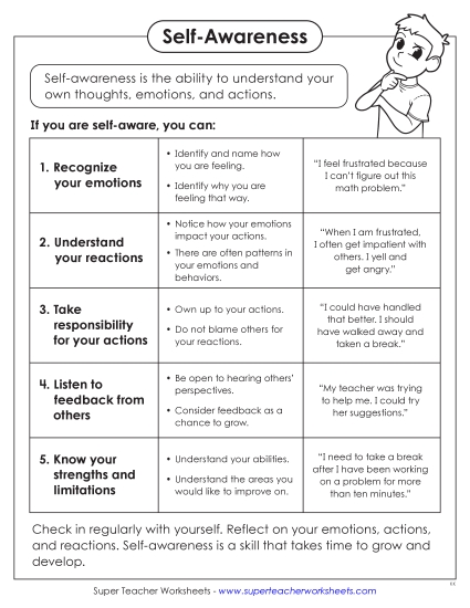 New Self-Awareness Anchor Chart (Intermediate) Worksheet