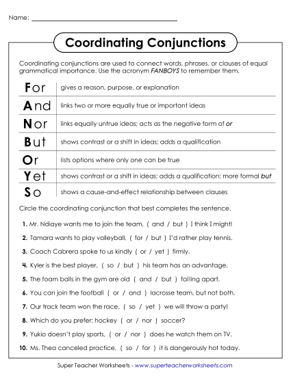 aFANBOYS Conjunctions 