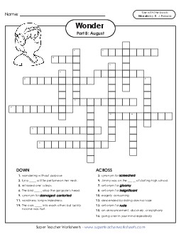 Vocabulary Crossword for Part 8 Book Wonder Worksheet