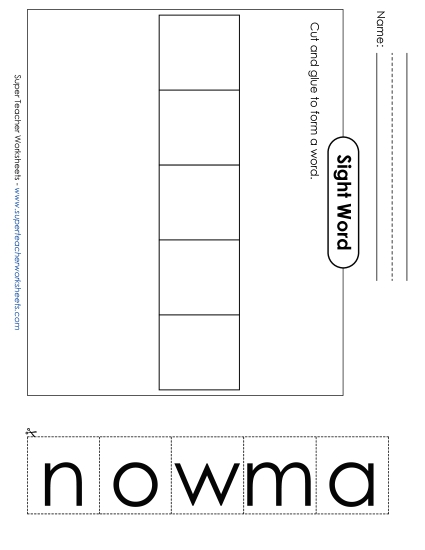 Large Cut-and-Glue: Woman Sight Words Individual Worksheet