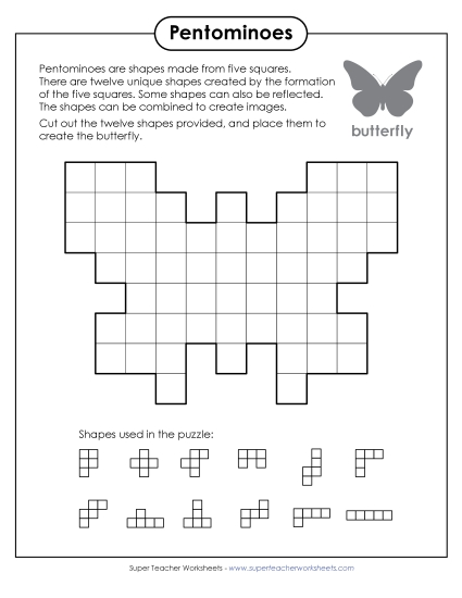 New Butterfly Pentomino Puzzle Worksheet