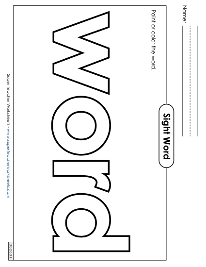 Paint or Color: Word Sight Words Individual Worksheet