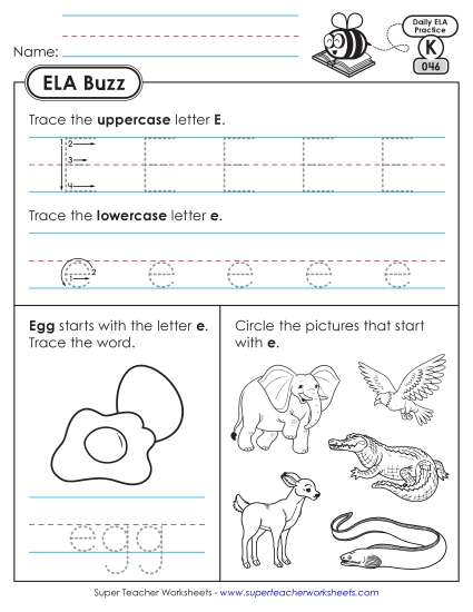 New Kindergarten ELA Buzz: Week 10<br>Worksheets 46 through 50 Worksheet