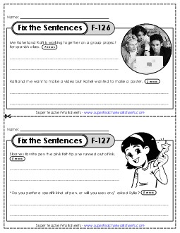 New Fix the Sentences F-126 through F-130 Worksheet