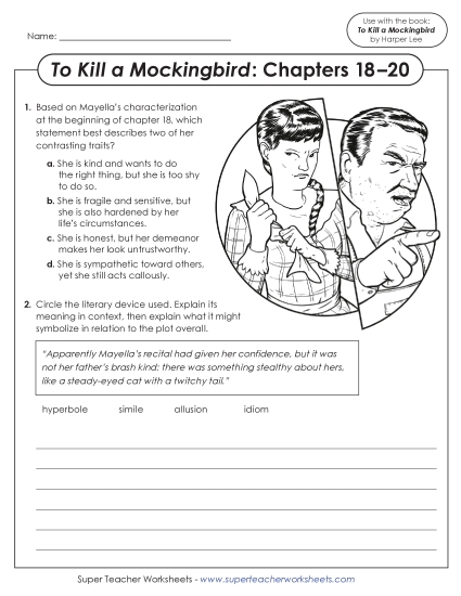 New Questions for Chapters 18–20<br>To Kill a Mockingbird Worksheet