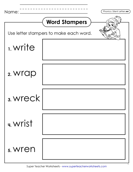 New Word Stampers: Wr- Words Worksheet New Word Stampers: Wr- Words Worksheet
