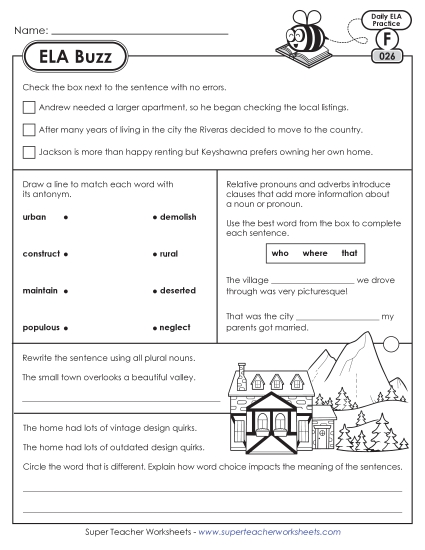 New 6th Grade ELA Buzz: Week 6<br>Worksheets 26 through 30 Worksheet