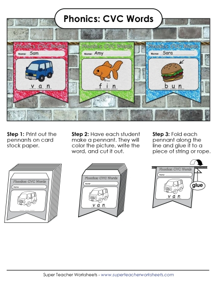 New CVC Words Pennants Worksheet New CVC Words Pennants Worksheet