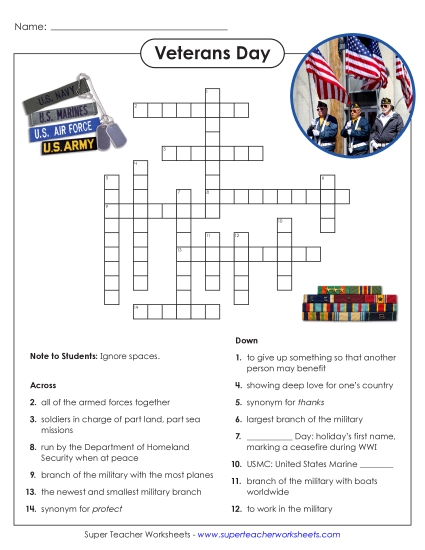 Preview image for Veterans Day Crossword Puzzle