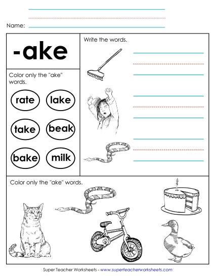 Worksheet 2 (-ake Words) Word Families Worksheet