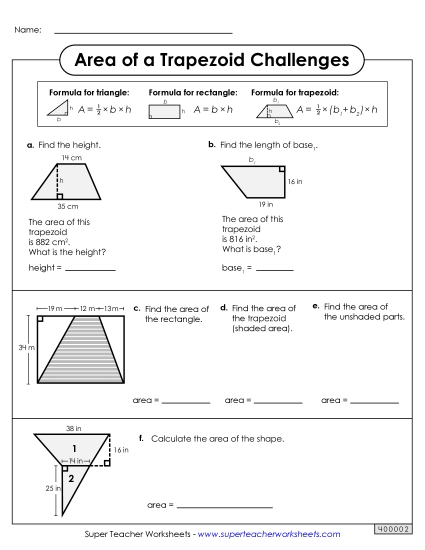 Area of Trapezoids Challenges (Intermediate) Worksheet