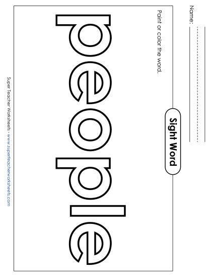 Paint or Color: People Sight Words Individual Worksheet