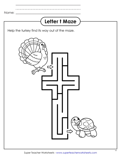 New Lowercase Letter t Maze Worksheet