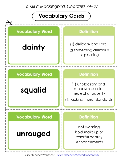 New Vocabulary Cards: Chapters 24–27 Worksheet