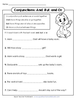 New Conjunctions: And But, and Or Worksheet