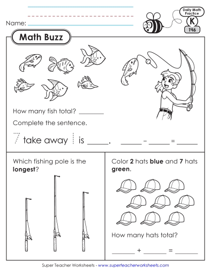 New Kindergarten Math Buzz: Week 30<br>Worksheets 146 through 150 Worksheet
