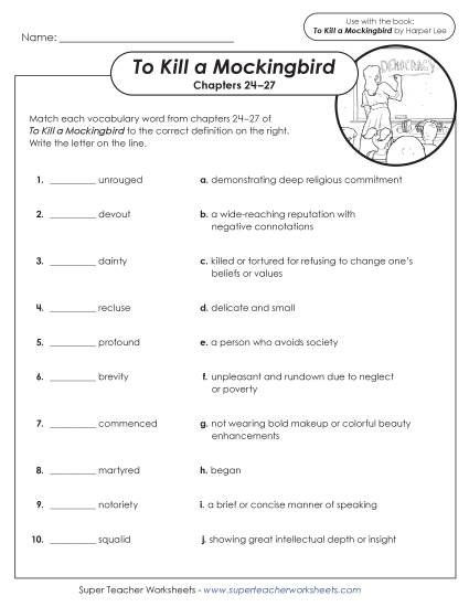 New Vocabulary Matching: Chapters 24–27 Worksheet